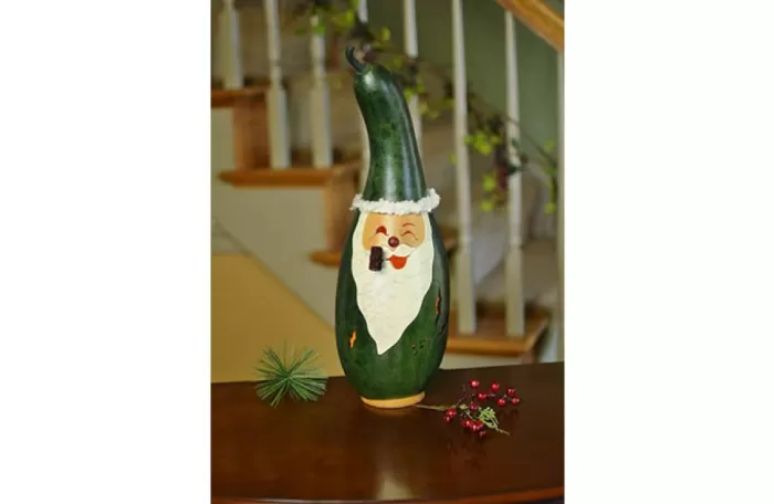 Simply Christmas Medium Tall Lit Saint Nick* Painted Gourds