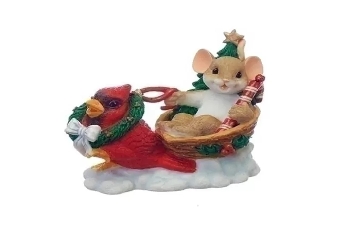 Simply Christmas Mouse In Sleigh With Cardinal* Charming Tails